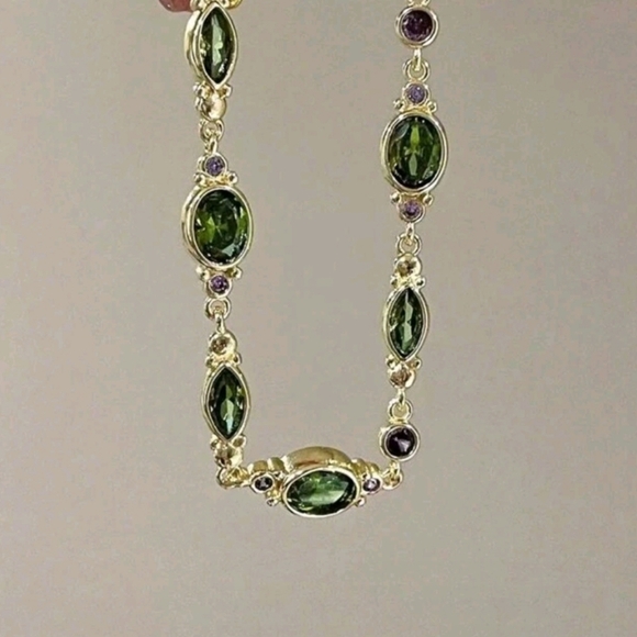 Vintage Style Green & Purple CZ Gold Tone Fashion Bracelet - Picture 3 of 11